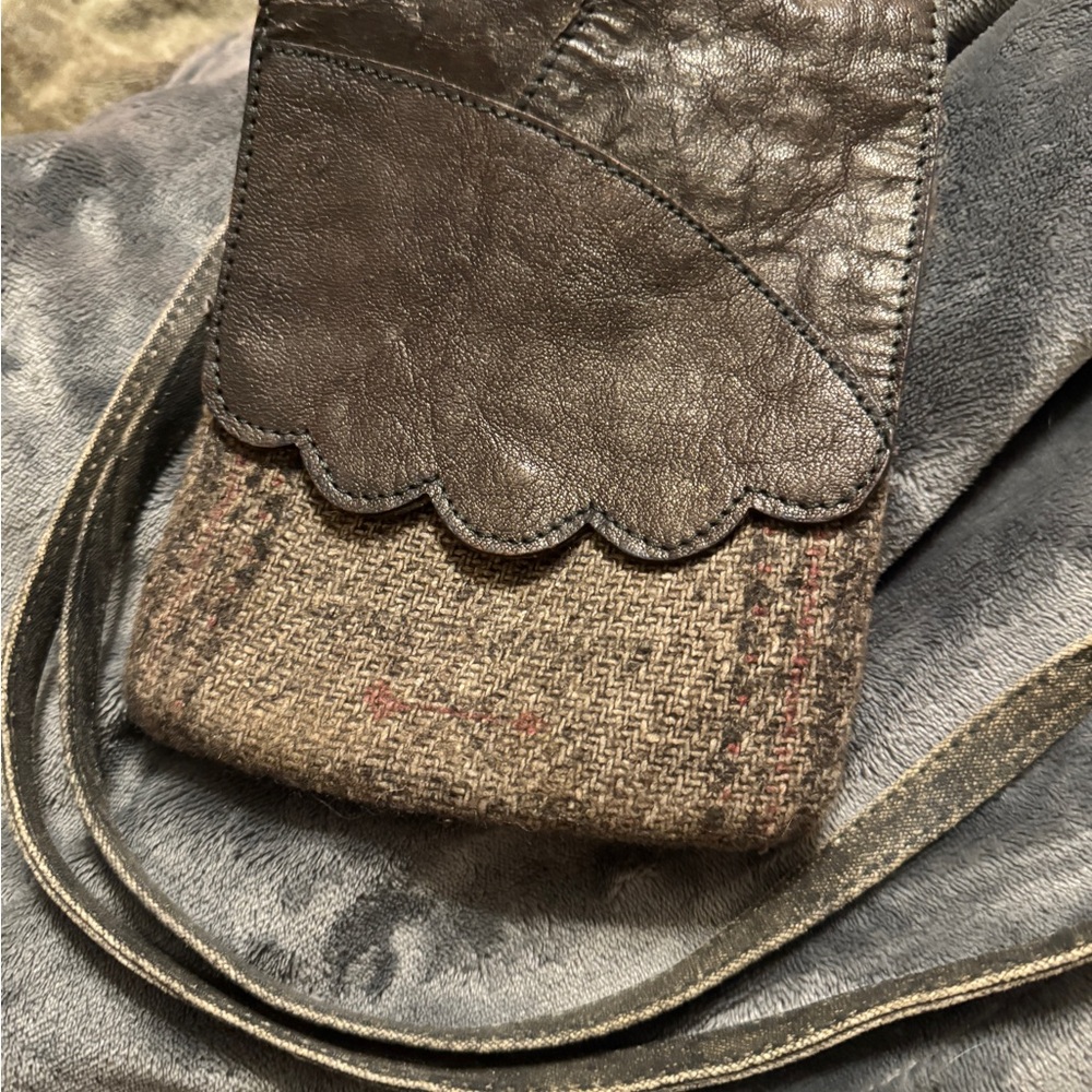Mono B Brown Leather and Tweed Crossbody Bag